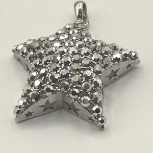 Silver Tone Pave Star Pendant Rhinestone Celestial Charm‎ Y2K